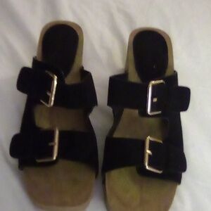 Rouge Black Suede Clogs, Size 9